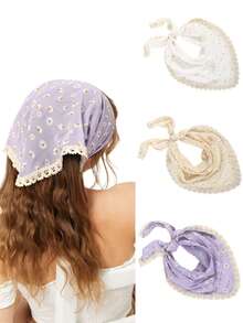 3 chiếc băng đô in họa tiết hoa cúc cổ điển với viền ren và thiết kế buộc dây, phù hợp cho bãi biển, kỳ nghỉ, thời trang mùa hè, lễ hội âm nhạc và trang phục thường ngày. - Nhiều màu - Xem 11