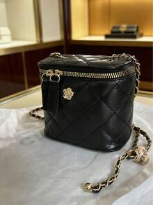 Bolso de cadena con caja y diseño de camelias en rombo, bolso de hombro cruzado mini para mujer, novedad 2026 - Negro - Ver 4