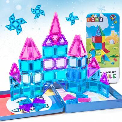 Mini Transparent Stained-Glass Blocks (40-68PCS, Iron Box) Ideal Kids' Festival Small Gift, Premium Iron Box Packaging, Creative Gift For Light-Transmitting Shape Building