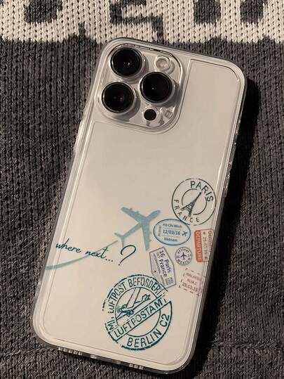 Airplane Painted Transparent Minimalist Fashion Creative Shockproof Phone Case Compatible With IPhone 17/17 Pro/17 Pro Max, 16/11/16 Pro/16 Plus/16 Pro Max/16e, 15 Pro Max, 13/14/12/XS/XR/7G/8P, Galaxy S25/S25 Plus/S25 Ultra, A16/A36/A26/A56/A50/A12/A32