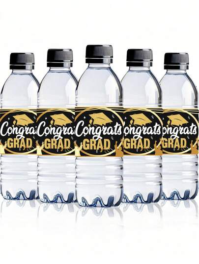 10 piezas Etiquetas adhesivas para botellas de agua de fiesta de graduación, etiquetas adhesivas para botellas de agua de graduación, etiquetas adhesivas para envases de botellas de agua en negro y dorado, decoración de botellas de agua de graduación, sellos rectangulares de embalaje de regalo adecuados para fiesta de graduación