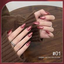 MIANEL 10ml 樱桃红玻璃珠猫眼凝胶指甲油 2026 冬季畅销款 红色闪粉酒红色水钻凝胶指甲油 UV 美甲 蓝色美甲 情人节美甲礼物 - 彩色 - 查看 4