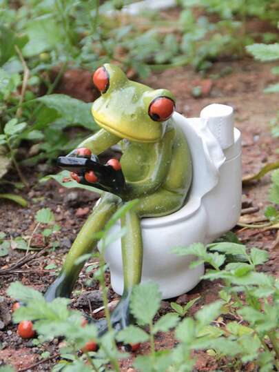 趣味树脂青蛙摆件 - 现代树脂小青蛙花盆，创意手工制作，适用于户外、阳台、花园装饰，适合各种房间类型，圣诞节、春季、夏季、秋季、冬季室内外花园摆件