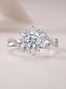 925 Sterling Silver Moissanite Ring For Women, Hypoallergenic, Engagement/Wedding Ring, Minimalist Niche Design, Versatile Daily Wear, Wedding/Anniversary/Birthday Gift, Gift Box Packaging - Silver - View 6