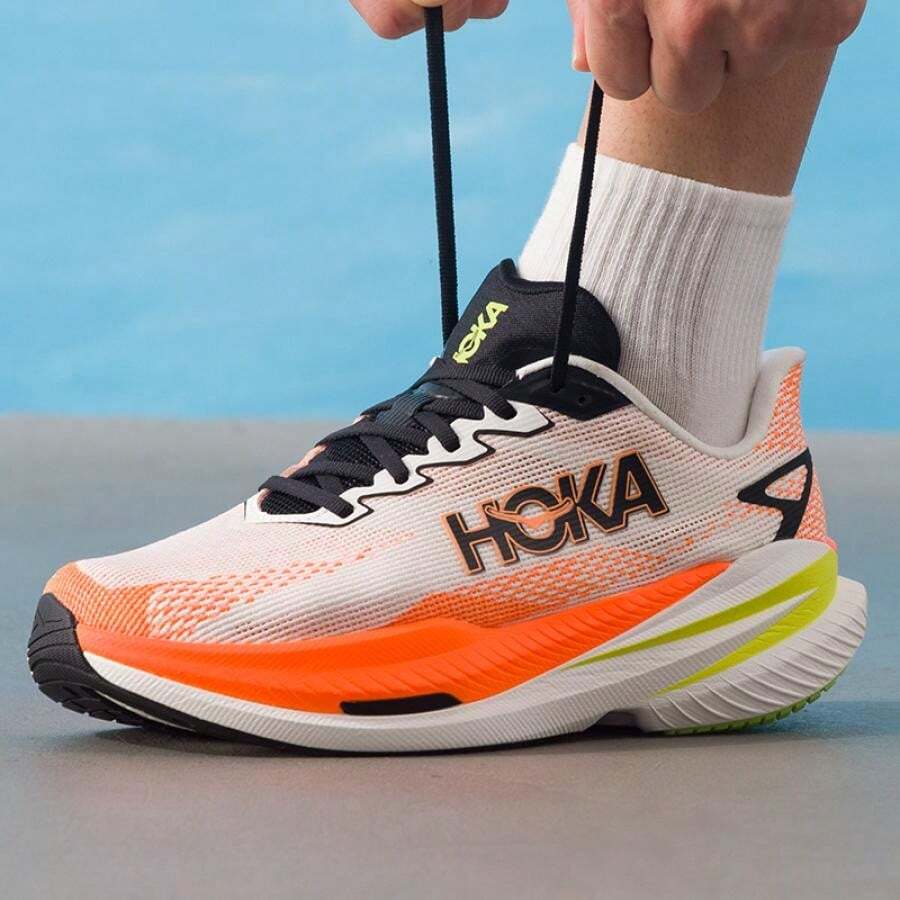 Hoka Giày chạy bộ Mach X 3, giày thể thao nam thường ngày, 1168720-WNG - Trắng/Cam huỳnh quang - Xem 1