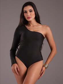 J.A.B.I Modas Women's Long Sleeve One Shoulder Bodysuit - 黑色 - 查看 5