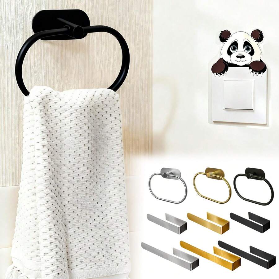 不锈钢毛巾架，粘性手巾架，壁挂式毛巾架，浴室毛巾环，黑色浴室配件，抹布架，浴室收纳，毛巾杆，浴室置物架，毛巾收纳，壁挂式置物架，哑光黑，银色，金色，防水，浴室壁挂式置物架，免钻孔洗脸洗手巾架，浴室收纳架，家居装饰，浴室五金配件，厨房装饰