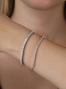 1 Piece 925 Solid Sterling Silver Round Cut Moissanite Diamond Tennis Chain Bracelet Luxury Jewelry For Women, Men Wedding Party Banquet Gift - Round - View 5