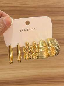 6-18件套女士时尚首饰耳环套装，简约优雅，适合日常佩戴 - 金色 - 查看 4