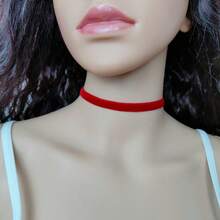 1pc Fashionable Minimalist Velvet Choker Necklace, Gothic Style Collarbone Chain - Red - View 5