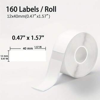 12x40mm Thermal Paper - 160 Sheets/Roll, (0.55 Inch X 1.57 Inch) Thermal Label Tape Suitable For NELKO P21 And P31S Label Printers, Applicable For Home, Office, School Organization And Christmas Gifts