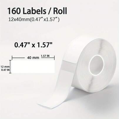 12x40mm Thermal Paper - 160 Sheets/Roll, (0.55 Inch X 1.57 Inch) Thermal Label Tape Suitable For NELKO P21 And P31S Label Printers, Applicable For Home, Office, School Organization And Christmas Gifts