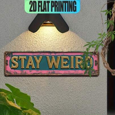 1pc 2D Flat - Retro 2D Flat Decorative Sign "STAY WEIRD", Multifunctional Iron Sign (English), Exquisite Art Piece, Suitable For Indoor Decor - Great For Bars, Restaurants, Farms, Porches, And As A Wonderful Gift