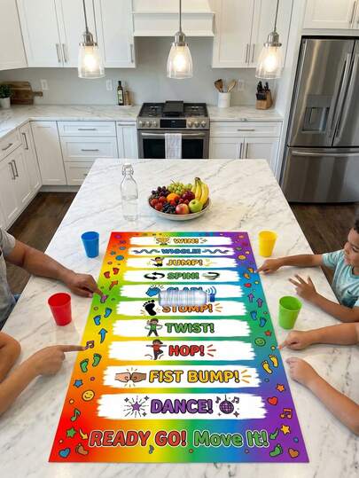 1个瓶子滚动动作轮盘游戏垫 - 巨型彩虹感官路径游戏，包含舞蹈、瑜伽和健身挑战，适合家庭游戏之夜、儿童能量消耗、派对破冰和互动地板游戏