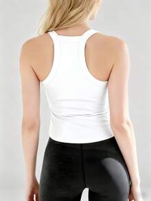 Women's Sleeveless Padded Sports Casual Tank Top, Backless Elastic Knit White Camisole, Sexy Minimalist Style Camisole - White - View 3