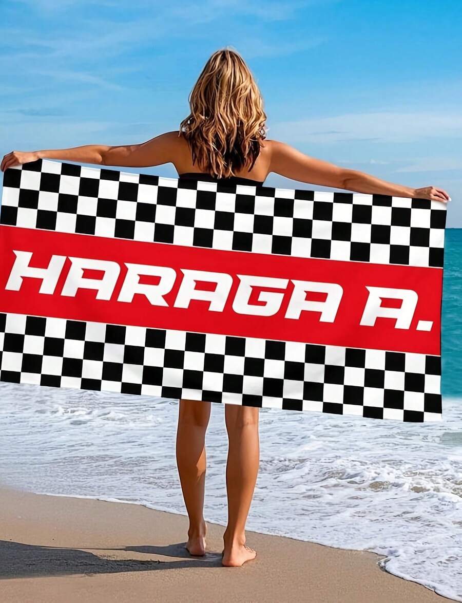Personalized Checkered Racing Flag Beach Towel Quick Dry MicrofiberUnique Basketball Team Designs, Fun Patterns, Suitable For Wo, Pool , And Showers. 3g Beach Towel, Uni. High-Quality Absorbent Fabric, Suitable For All Seasons, Soft To The Touch, Durable. Quick-Drying, An Essential Item For Summer Beaches, Pools, And Sand Baths. H56, A Vacation Must-Have. - Image Color - View 1