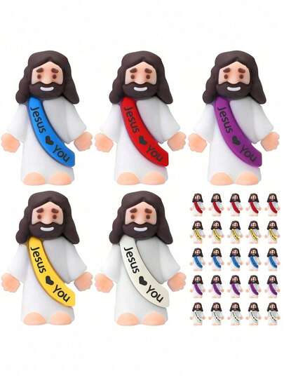 5/1pc Miniature Jesus Statues, Miniature Jesus Dolls, And Colorful Miniature Jesus Figurines Are Perfect For Hiding Inside Easter Eggs As Religious Gifts. Loose Miniature Jesus Dolls, Multi-Colored Small Jesus Dolls, And Miniature Dolls Are Suitable As Easter Egg Stuffing, Symbolizing "Hiding."