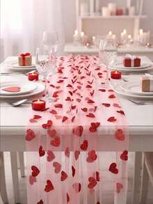 1件红色心形网纱桌旗，浪漫心形设计，婚礼餐桌装饰，透明心形图案派对背景装饰，装饰布，适用于婚礼、生日、周年纪念、新娘送礼会、情人节、家居装饰 - 紅色 - 查看 6
