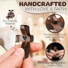 20 Pcs Cherished Cross My Heart Gift Pack, Small Handcrafted Wooden Pocket Cross With Elegant Mesh Bag, Soothing Encouragement Charm For Christian Prayer & Emotional Comfort, Special Keepsake Great For Birthday, Graduation, Religious Occasions & Warm Gift For Family Friends - Brown - 查看 7