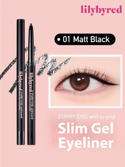 lilybyred K-Beauty 星空眼线笔，AM9 至 PM9 顺滑凝胶眼线笔，2mm 精细凝胶眼线笔，金属笔尖，易于使用，显色度高，滋养肌肤，防水防汗，韩式彩妆