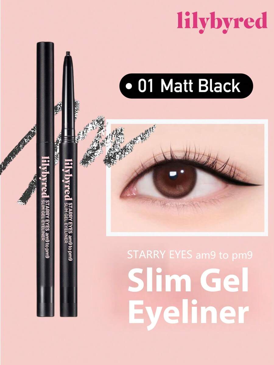 lilybyred K-Beauty Starry Sky Eyeliner Pen, AM9 To PM9 Smooth Gel Eyeliner Pencil, 2mm Fine Gel Eyeliner, Metal Tip, Easy To Use, Pigmented, Nourishing, Waterproof, Sweat-Proof, Korean Makeup - 01 霧面黑 - 查看 1