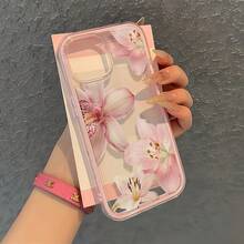 Flower 1pc Transparent Phone Case With Pink Floral Pattern, Minimalist Design, Scratch & Shock Resistant, Compatible With IPhone 16 Pro Max, 17/16/15/14 Plus, 13/12/11 - Multicolor - View 2