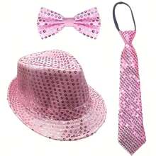 Bộ mũ nỉ mềm lấp lánh phong cách disco thập niên 1970 (3 món/2 món), bao gồm nơ và cà vạt, unisex, thích hợp cho lễ hội và tiệc tùng. - mũ dự tiệc - Xem 14