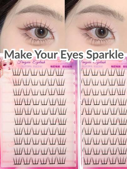 60pcs/Set Glue-Free False Eyelashes, C Curl, 7-10mm Mixed Length, Beginner-Friendly DIY Lashes! Specially Designed For Novices, No Glue Required, Just Peel And Stick For Convenient Makeup In Minutes. Natural Curled Look, Soft And Lightweight, Adjustable Individual Lashes