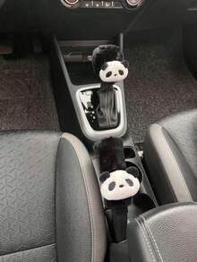 Cartoon Car Seat Belt & Handbrake & Gear Shift Cover Set, Cute Car Interior Decoration - Black and White - View 8