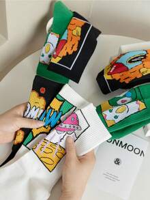 5双男士自制UFO爆炸图案中筒袜，可爱卡通印花，吸湿透气棉混纺面料，适合日常及居家穿着 - 彩色 - 查看 5
