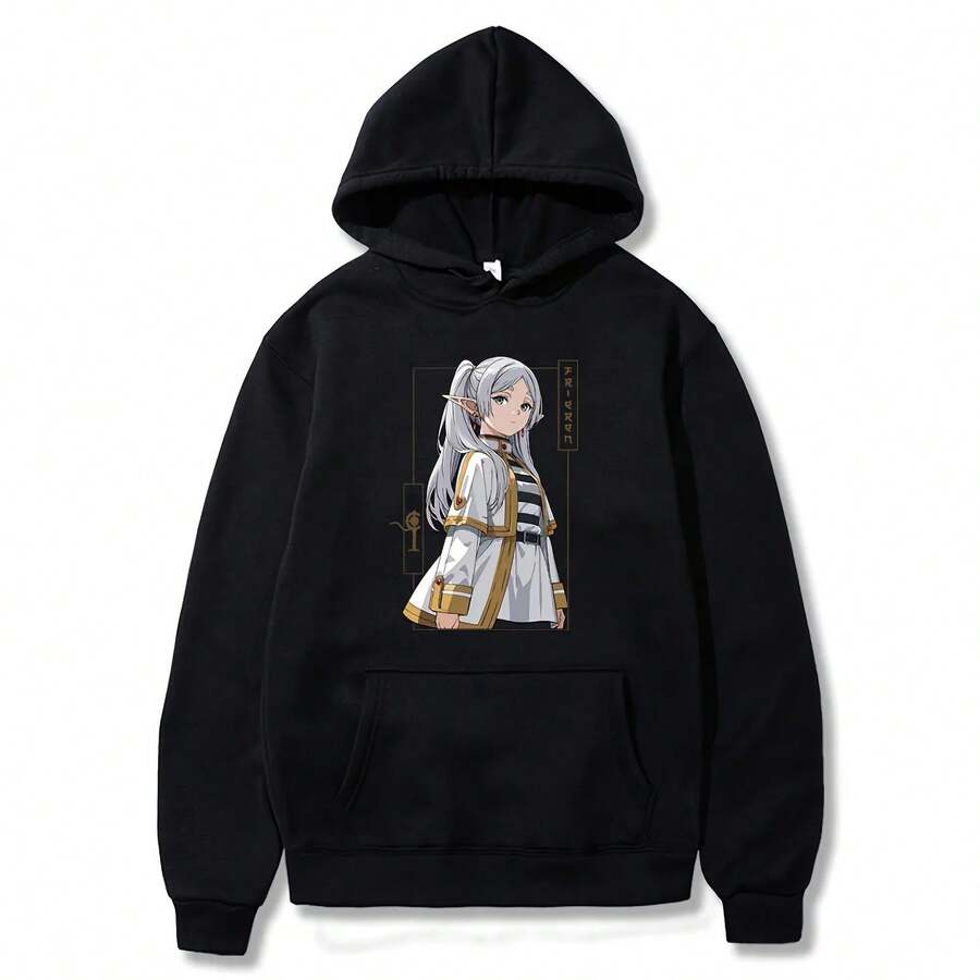 Anime Frieren_ Beyond Journey's End Winter Clothes Frieren Fern Stark Streetwear Men's Women Hoodies - 黑色 - 查看 1