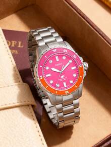 Daily Wearing Of FOSSIL Women's Stainless Steel Three-Hand Watch With Pink Dial And 100M Water Resistance - Pink - View 1