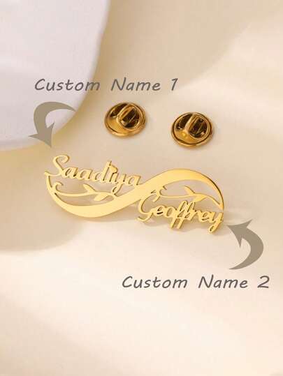 1 PC Custom Infinity Double Names Brooch For Women Stainless Steel Leaves Fashion Pin Nameplate Brooch Jewelry Accessories Wedding Gifts