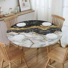 Marble Round Fitted Tablecloth With Elastic Edged, Circle Tablecover Waterproof  Household Table Cover For Outdoor Indoor Patio Kitchen,Home Kitchen Dining Camping Table Decor 40~50 In - Marble Gold Leaf - 查看 8
