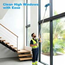 2-In-1 Window Cleaner Squeegee With Extendable Telescopic Pole – No Ladder Needed For High Windows, Glass & Car Windshield (Blue) - blue - View 2