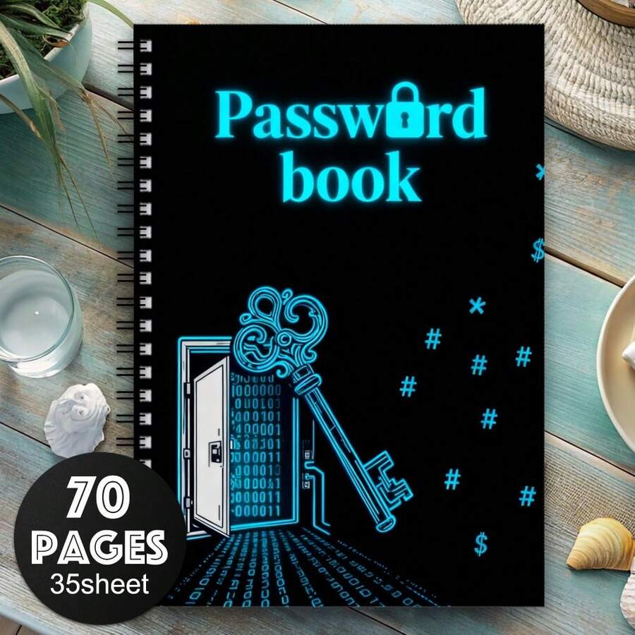 1pc Funny Spiral Password Notebook | Website, Home Or Office Password Log Book - A5 - View 1