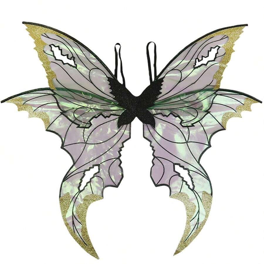 Butterfly Wing For Women, Double Layered Glitter Cutout Sheer Fairy Wings Halloween Cosplay Supplies - Black - View 1