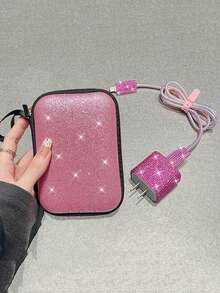 Shockproof Rhinestone 6pcs Set Rhinestone Data Cable Organizer Pouch Earphone Cable Protection Case Data Cable Pouch Square Coin Purse Multi Function Cable Protector Women's Day Gift - Multicolor - View 6