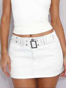 Chân váy denim ngắn ôm dáng, thời trang thường ngày, phong cách đường phố, dành cho nữ, có khuy cài, thắt lưng, thích hợp cho mùa hè. - trắng - Xem 2