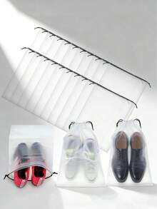 6/12 piezas Bolsas de almacenamiento de plástico transparente grandes, bolsas de zapatos de viaje portátiles, bolsas de zapatos impermeables, contenedores de almacenamiento de zapatos con cordón, fundas de zapatos de viaje neutras con cordón, bolsas de embalaje a prueba de polvo para mujeres, cajas de zapatos portátiles reutilizables con cordón, cajas de almacenamiento para el hogar, artículos esenciales de viaje, artículos esenciales de crucero, artículos esenciales de vacaciones, regalos para mujeres, regalos familiares, colores de cordón (marrón, negro aleatorio) - Multicolor - Ver 5
