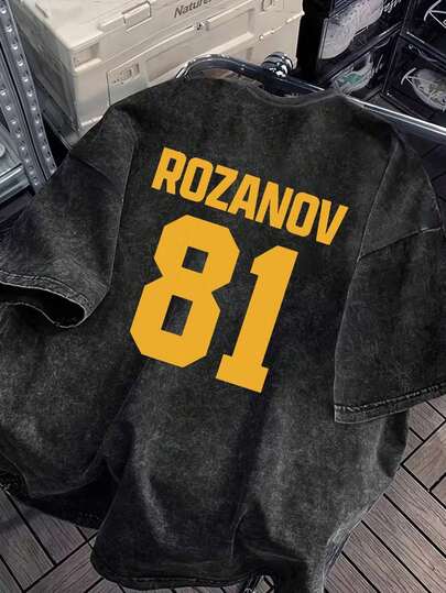 Shane Holland Vs. Ilya Rozanov Vintage Washed Women Casual Loose Cartoon Print Short Sleeve T-Shirt, Suitable For All Seasons Black