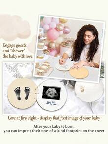 2件装 - 木质婴儿洗澡签到簿（中性设计），婴儿成长里程碑洗澡签到簿，附赠脚印印泥 - 复古签名系列，送给新手父母和准妈妈的贴心礼物 - 彩色 - 查看 2