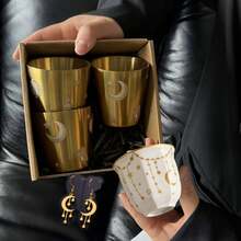 175ml Gold Double-Layer Stainless Steel Sharing Cup | Middle East Crescent Moon Star & Vine Pattern Insulated Cup | Gift Hot Cold Drinkware,Gold Double-Wall Stainless Steel Sharing Cup | Middle Eastern Crescent - Multicolor - View 4
