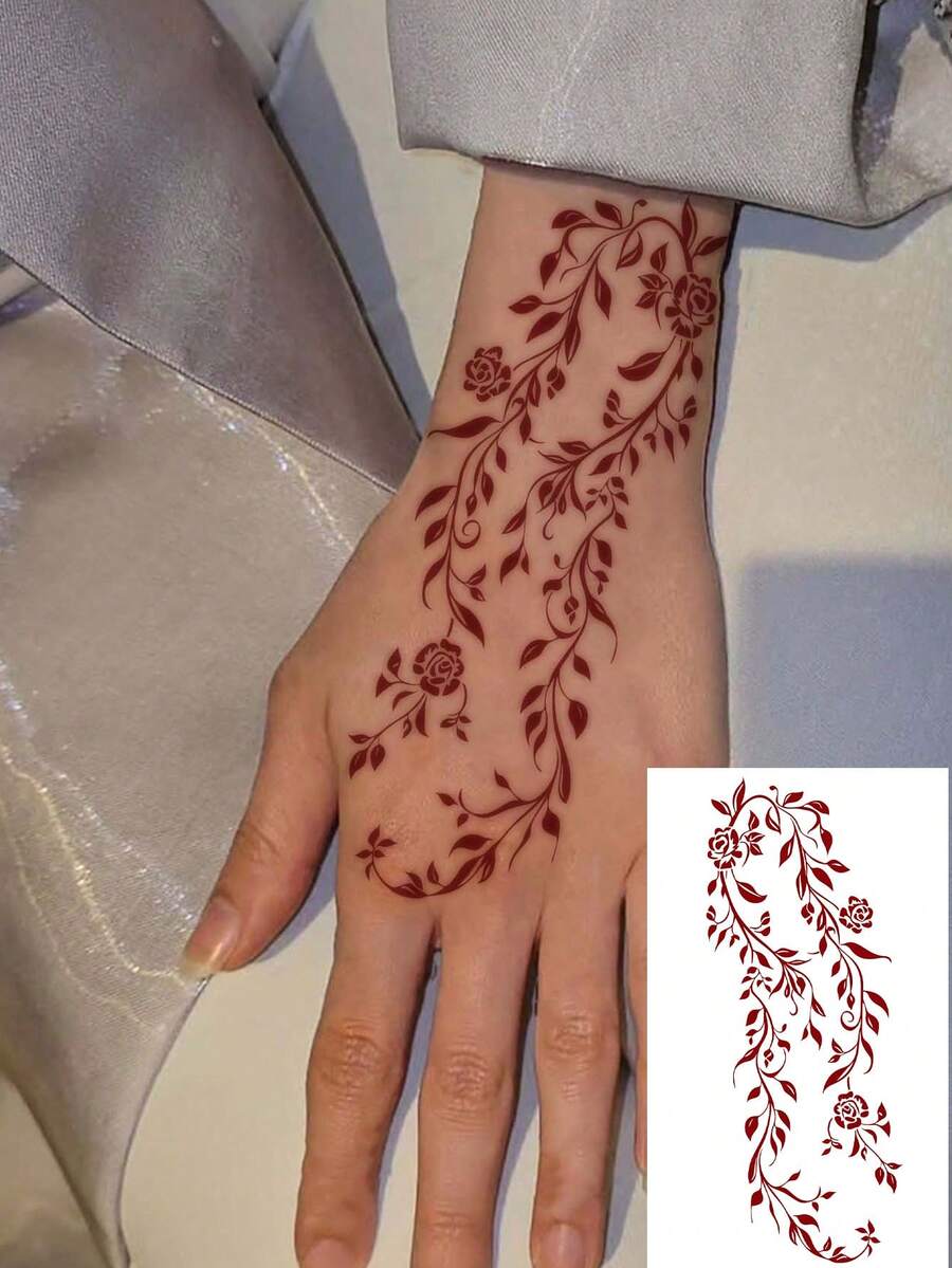 1 miếng dán hình xăm ngón tay, hình xăm tạm thời chống thấm nước họa tiết hoa lá, hình xăm cá nhân hóa thời trang phù hợp cho mọi người, thích hợp sử dụng trong ngày Valentine. - Đỏ - Xem 1
