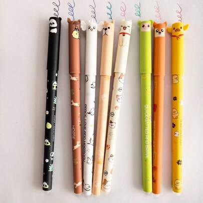 8pcs/Set New Animal Shaped Erasable Gel Pen Set, Various Color Inks, Lion, Elephant, Cow, Dinosaur Designs, Suitable For Writing, Drawing, Practicing, Doodling, Can Be Used As Student Rewards, Back To School Gifts