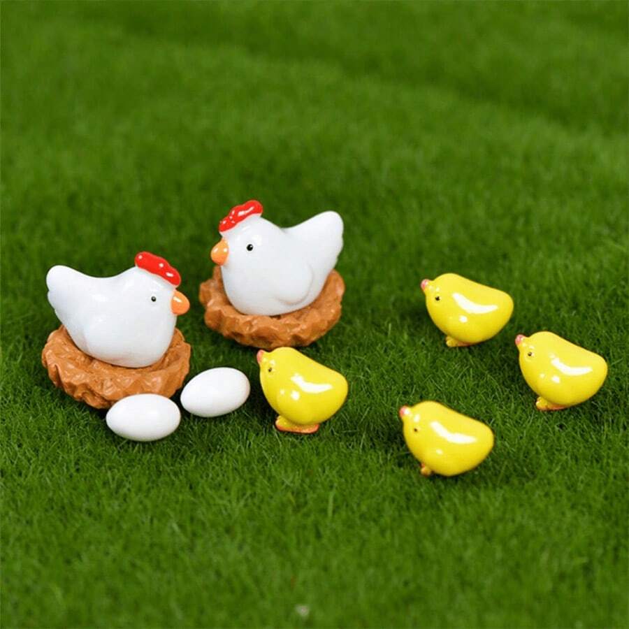 10pcs This Set Of Adorable Mini Chicken Family Figurines Combines Playful Design, Exquisite Craftsmanship, And Versatile Uses, Specially Created To Infuse Your Home, Garden, Or Miniature Landscape With A Charming Rural Appeal. - A - View 1