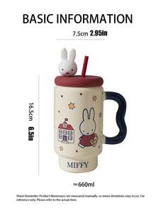Taza de café de cerámica con tapa y pajita de Miffy de gran capacidad con licencia oficial - Adorable taza decorativa con forma de conejo de anime japonés 3D - Recipiente perfecto para bebidas calientes/frías en el hogar/oficina - Regalo ideal de cumpleaños/festividad para adolescentes, adultos y fans del anime - Multicolor - Ver 4
