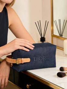 Dior限量版帆布化妆包 - 大号洗漱包，奢华圣诞假日礼物 - 寶藍色 - 查看 5