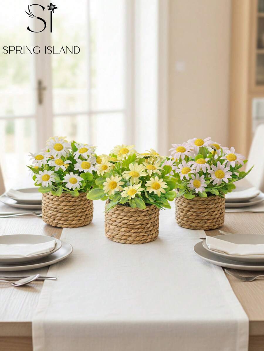 3/4pcs Artificial Rattan Small Potted Plants, Green, PE Material, Polyester Fiber Material, Desktop Decoration, Suitable For Valentine's Day Decoration, School Dormitory Office Decoration, Party Event Holiday Birthday Party Decoration, All Season Decoration, Applicable For Home Entrance, Hotel, Restaurant, Living Room, Bedroom, Wedding Party, Kitchen, Garden Green Decoration