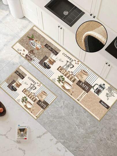 Alfombra de cocina de goma suave de 3.5 mm de grosor, estilo de cocina de dibujos animados, alfombra absorbente, alfombra con borde para evitar el desprendimiento, absorbente de agua y fácil de limpiar, superficie de lino con centro de esponja y fondo de goma, adecuada para cocina, baño, lavandería, pasillo, sala de estar y otras ocasiones